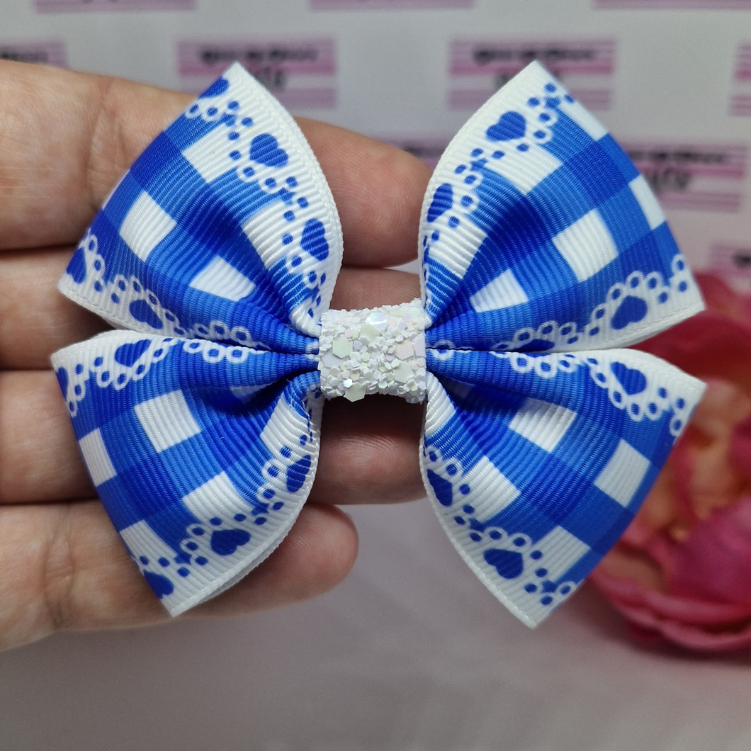 Medium royal blue gingham hearts ribbon bow