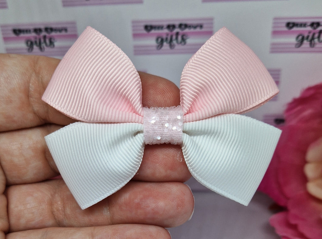 Baby pink and white ribbon bow