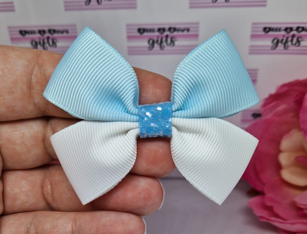 Baby blue and white ribbon bow