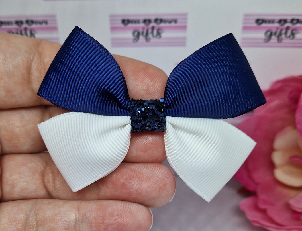 Navy and white ribbon bow