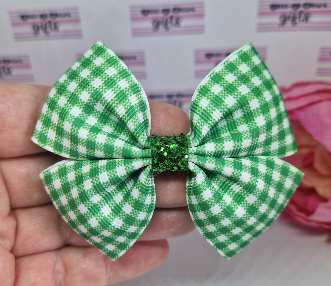 Medium green gingham ribbon bow