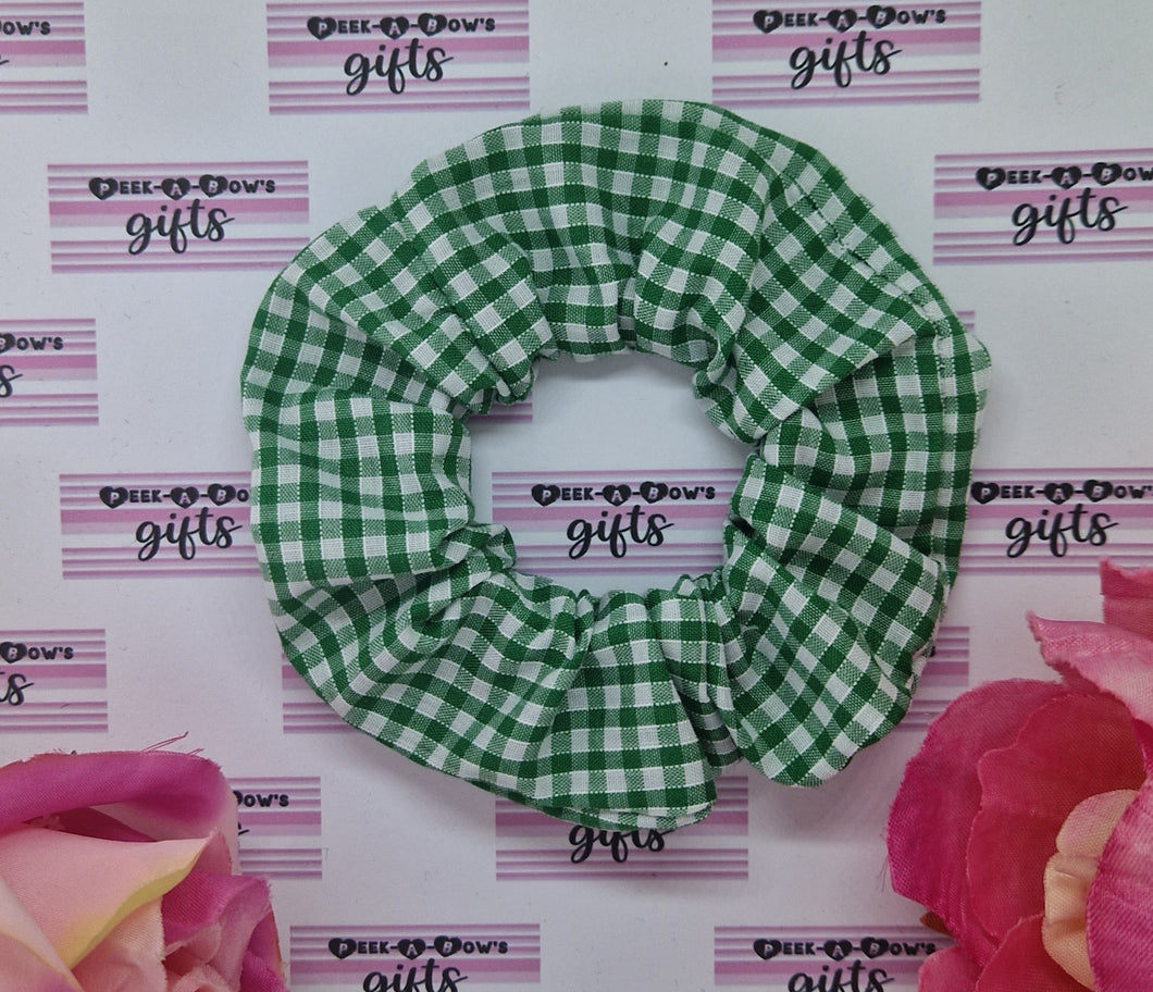 Green gingham cotton scrunchie