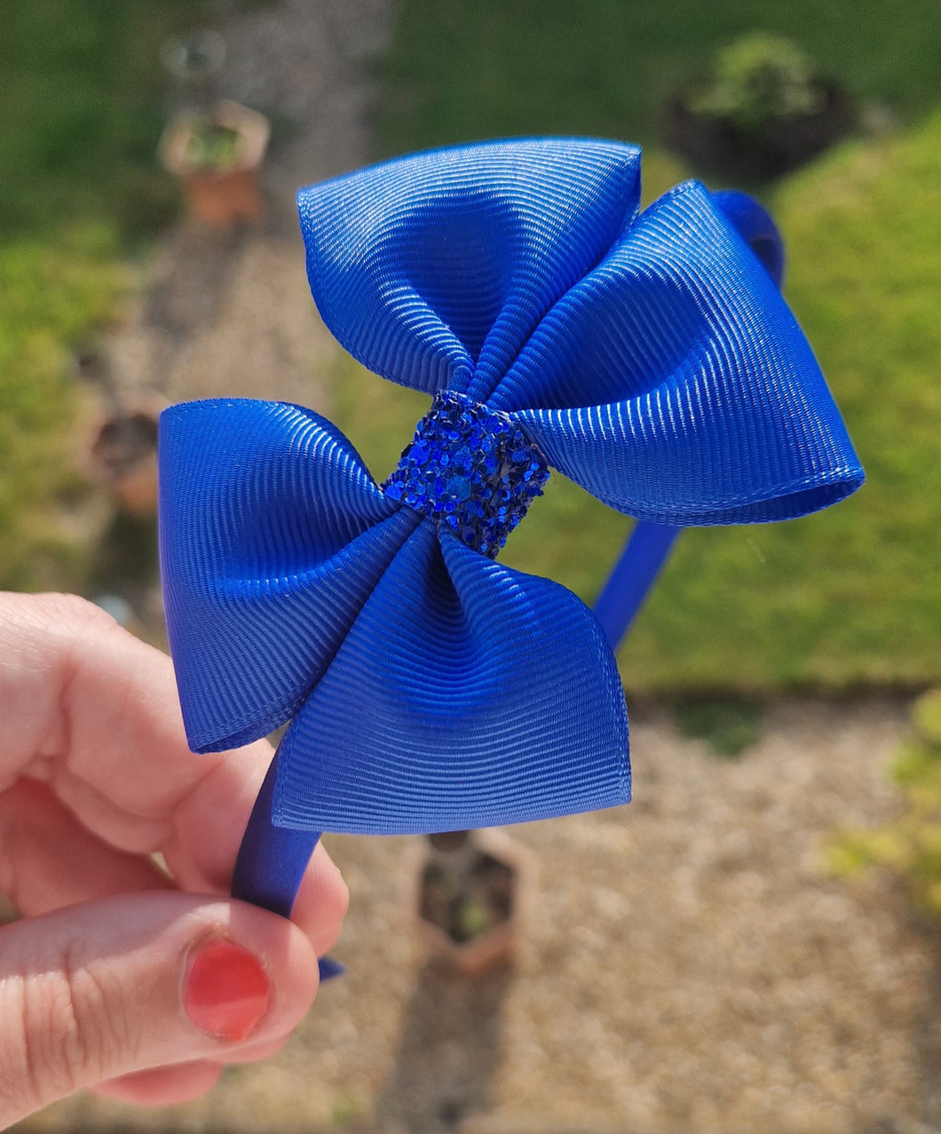 Royal blue ribbon bow headband