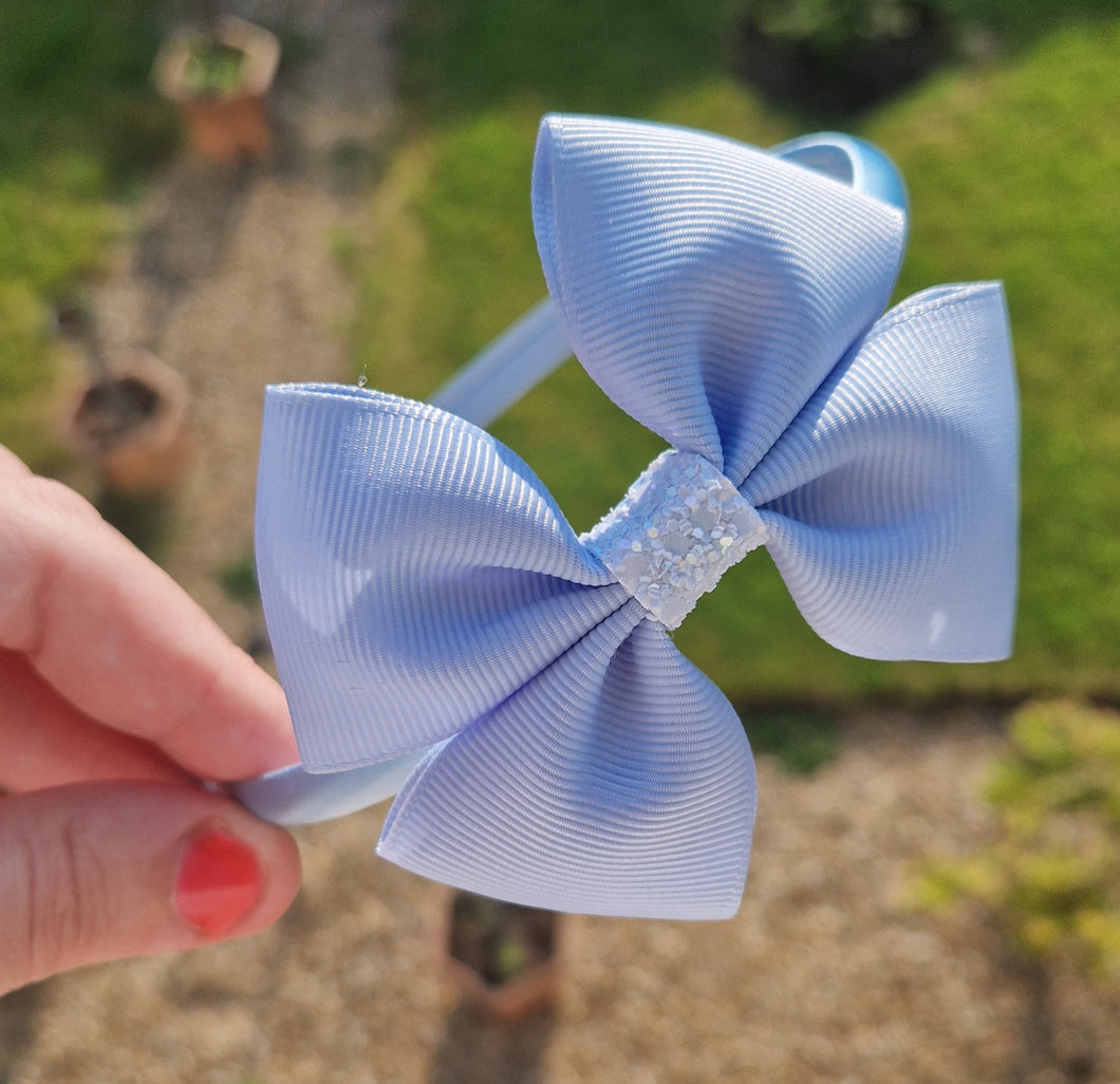 Light blue ribbon bow headband