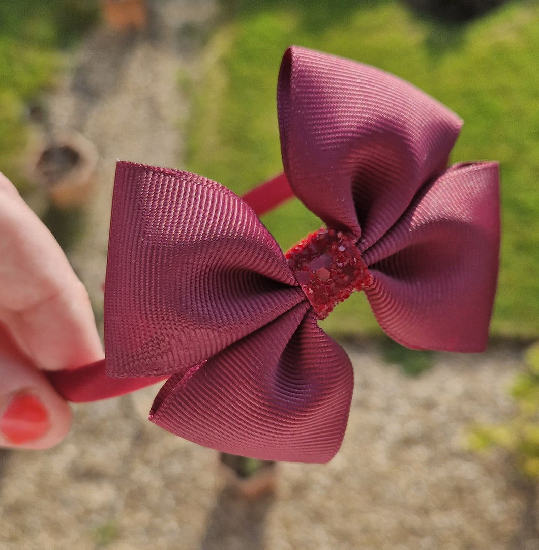 Burgundy ribbon bow headband