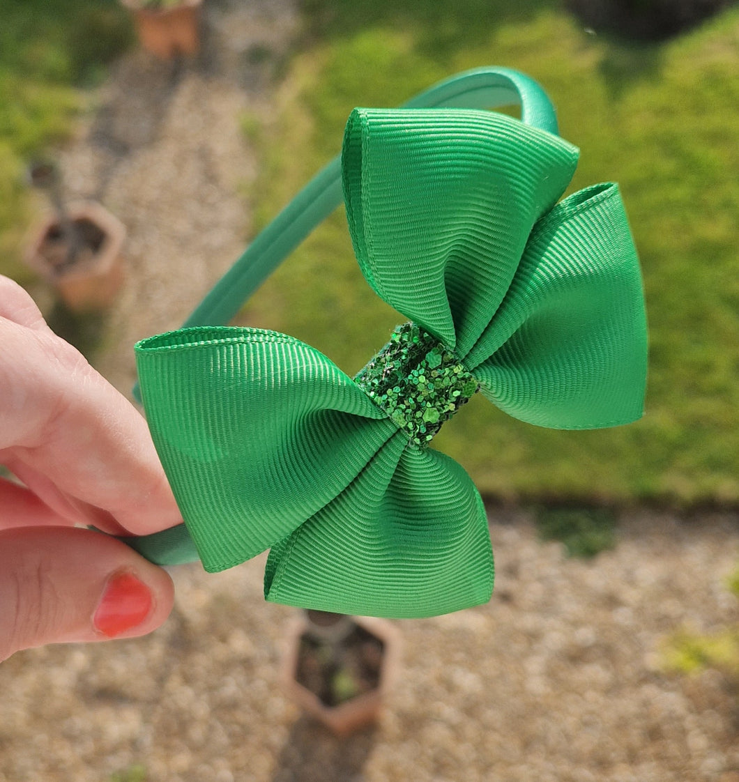 Green ribbon bow headband