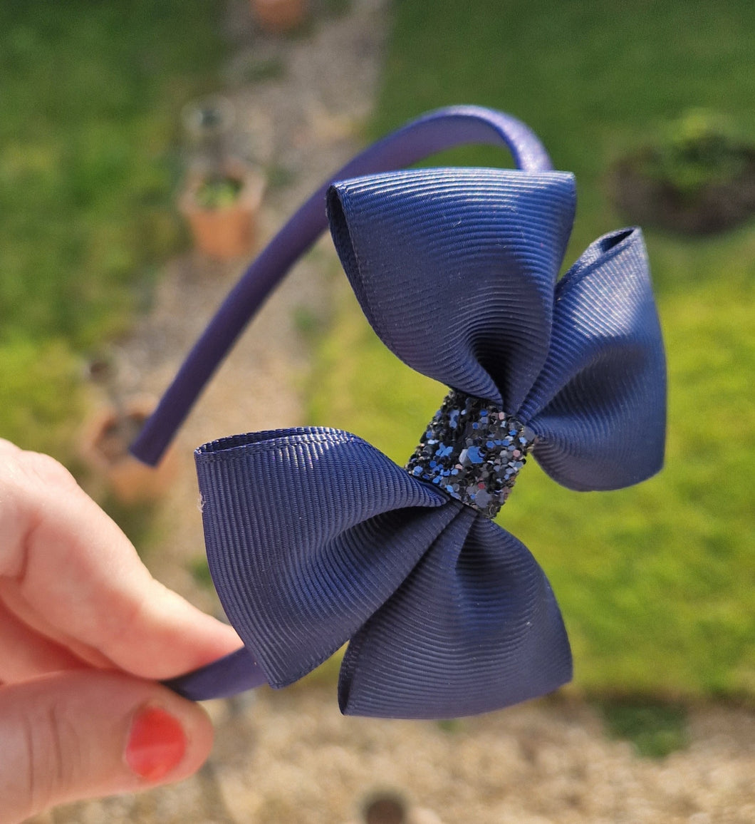 Navy ribbon bow headband