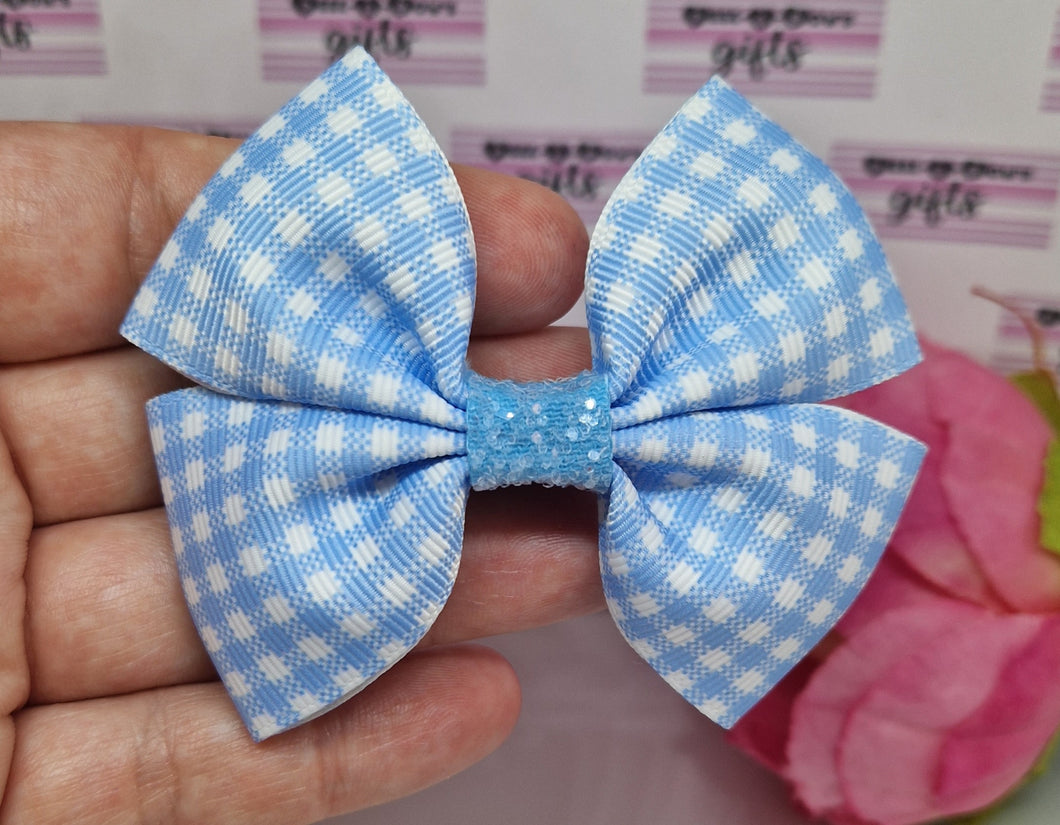 Medium light blue gingham ribbon bow