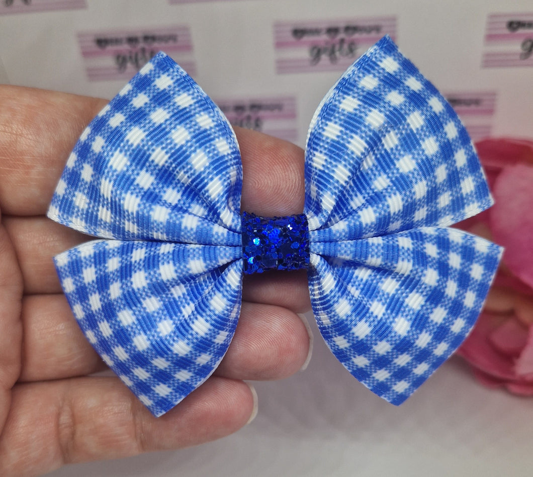 Medium royal blue gingham ribbon bow