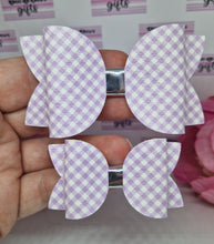 Load image into Gallery viewer, Lilac gingham leatherette bow
