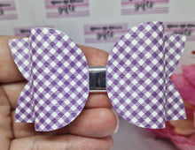 Load image into Gallery viewer, Purple gingham leatherette bow
