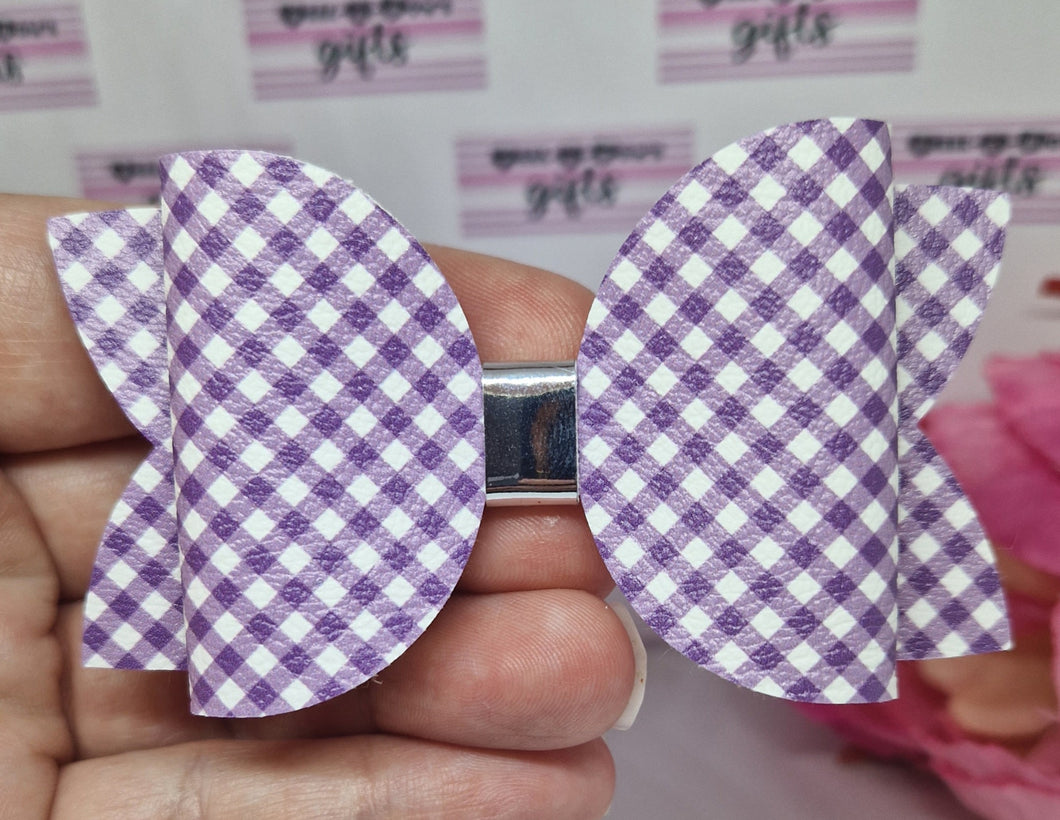 Purple gingham leatherette bow