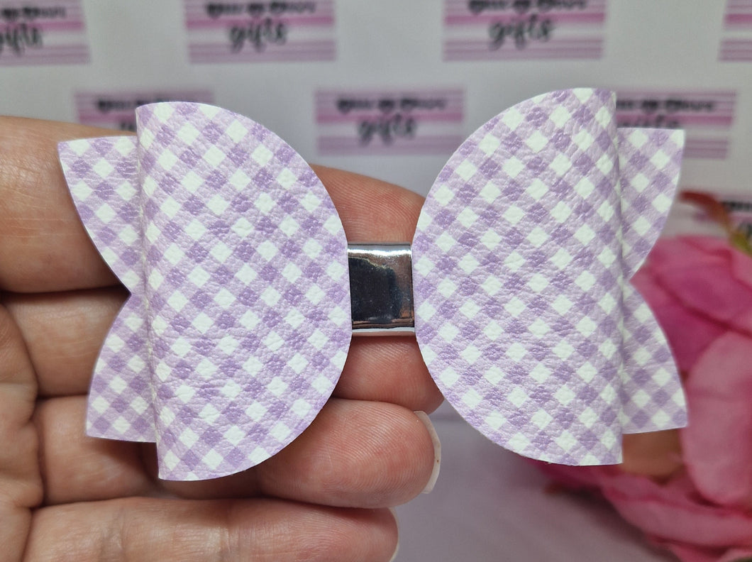 Lilac gingham leatherette bow