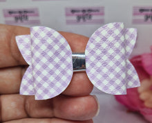 Load image into Gallery viewer, Lilac gingham leatherette bow
