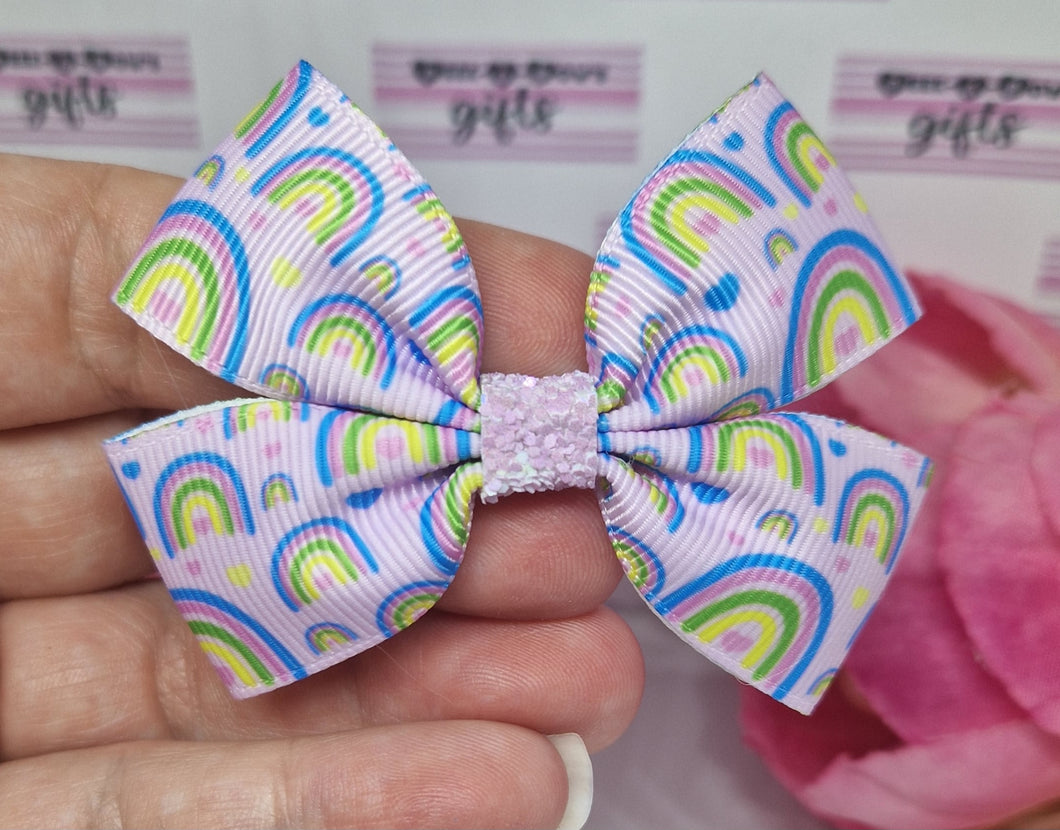 Small lilac rainbows ribbon bow