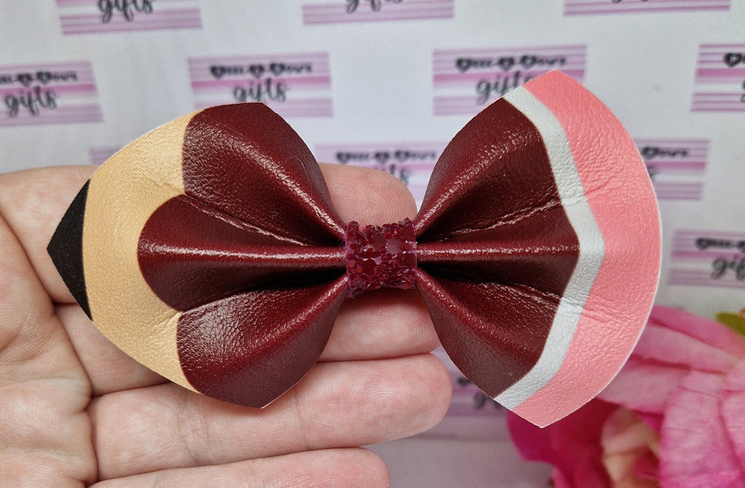 Burgundy pinch pencil bow