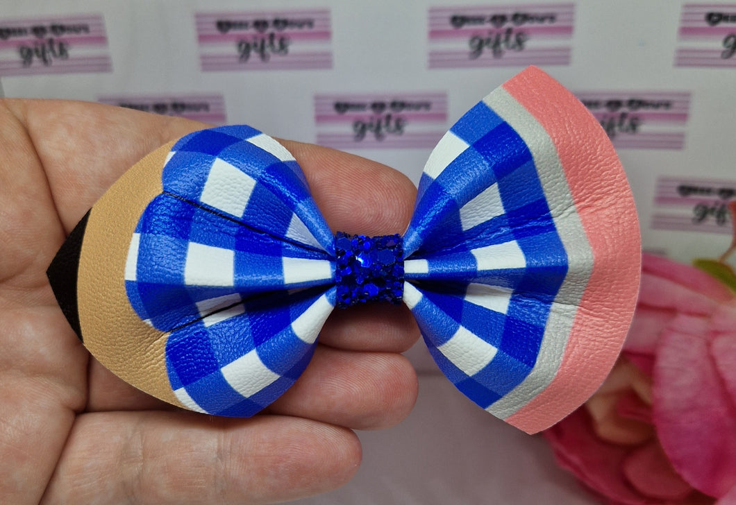 Royal blue gingham pinch pencil bow