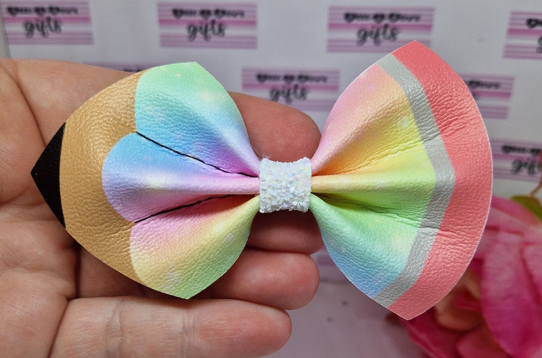 Pastel rainbow pinch pencil bow