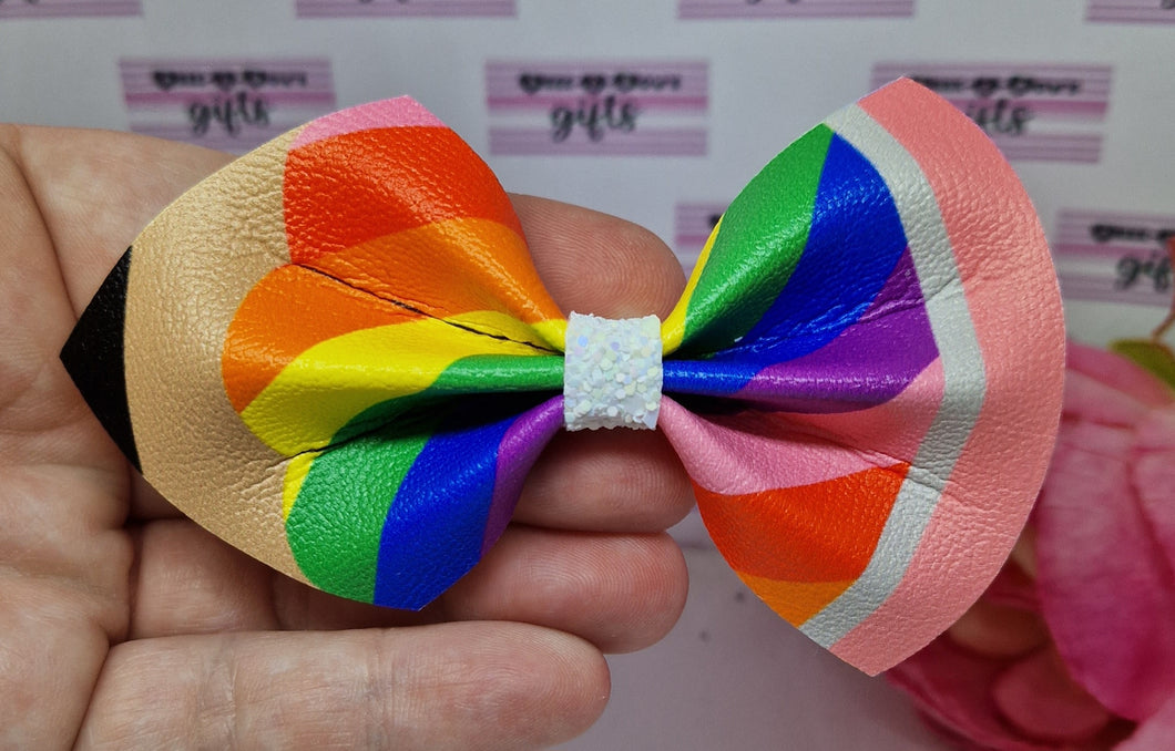 Rainbow stripes pinch pencil bow