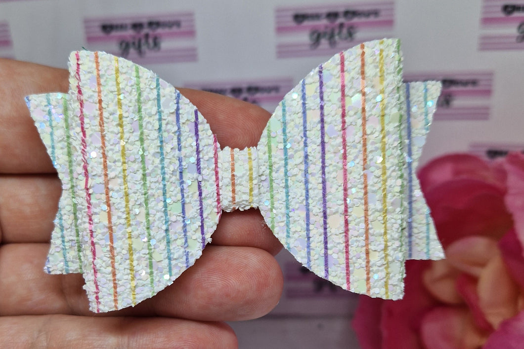 Rainbow pinstripe glitter bow