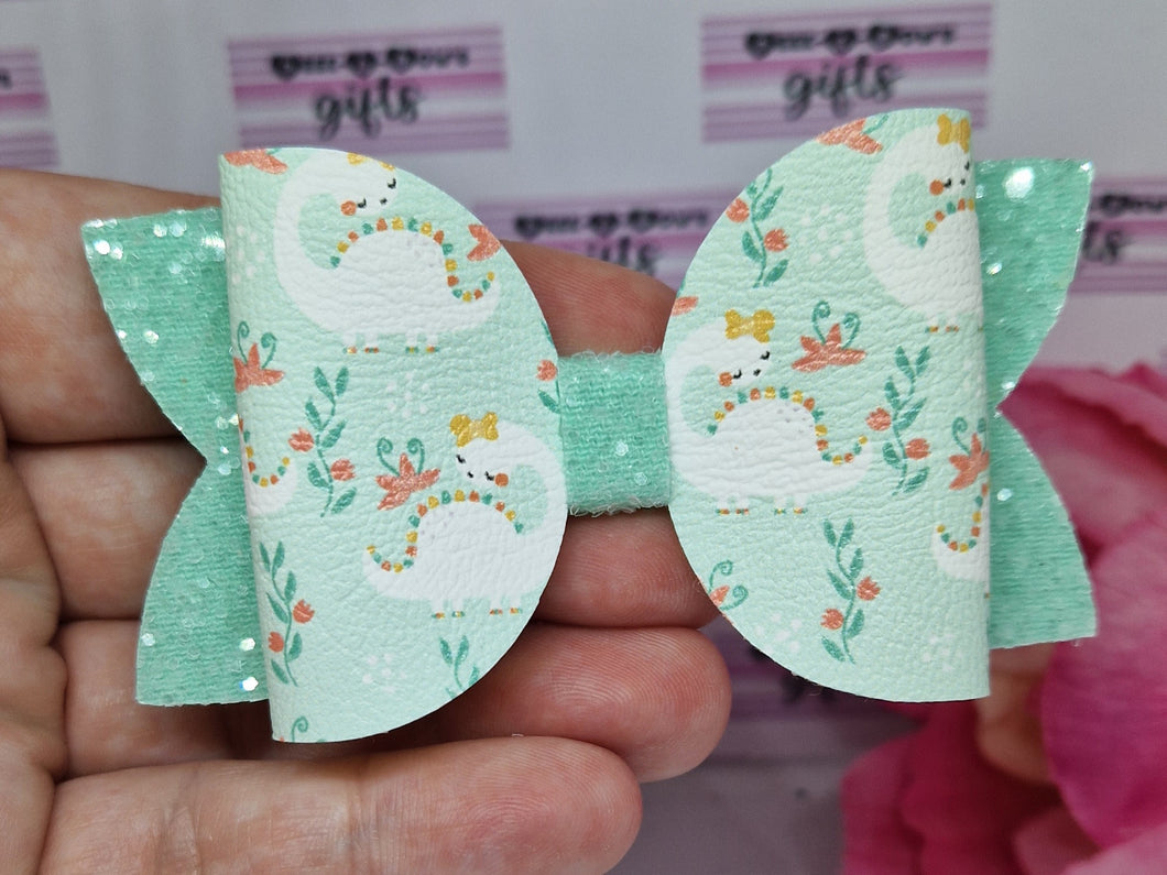 Mint girlie dino bow