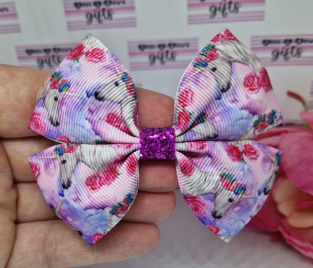 Medium floral unicorn ribbon bow