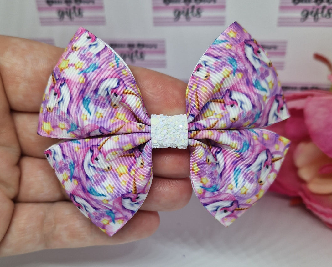 Medium unicorn sparkle ribbon bow