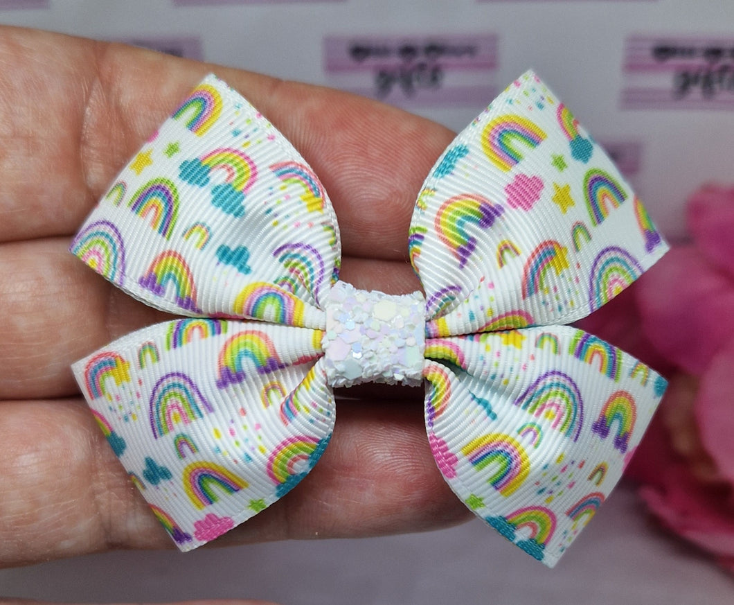 Small summer rainbows ribbon bow