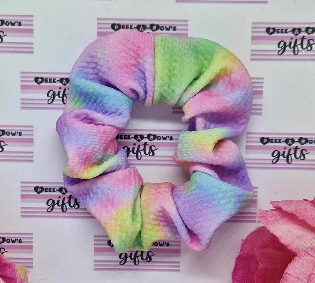 Pastel rainbow tie dye scrunchie