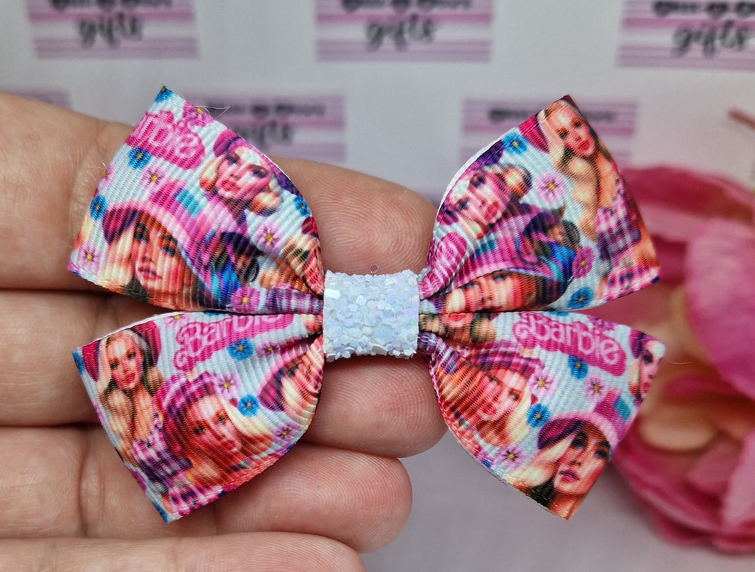 Small blue barbie ribbon bow