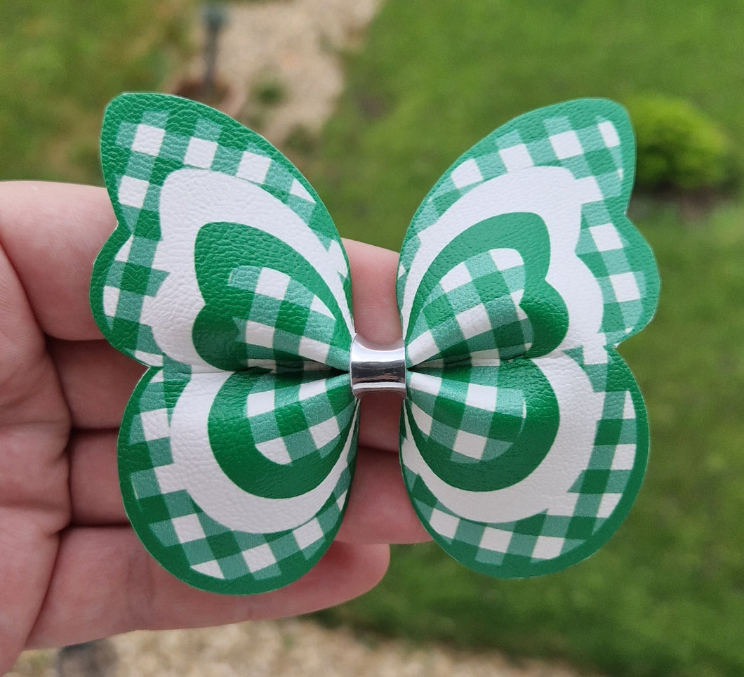 Green gingham butterfly pinch bow