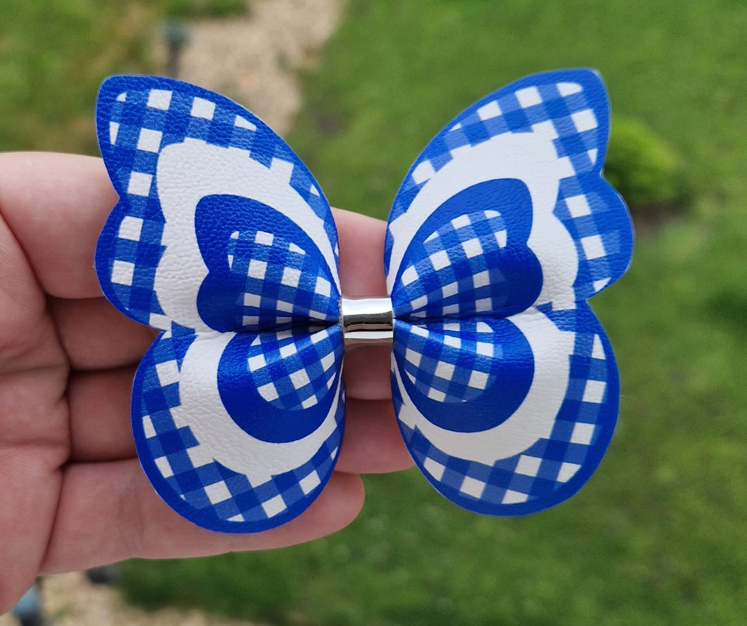 Royal blue gingham butterfly pinch bow