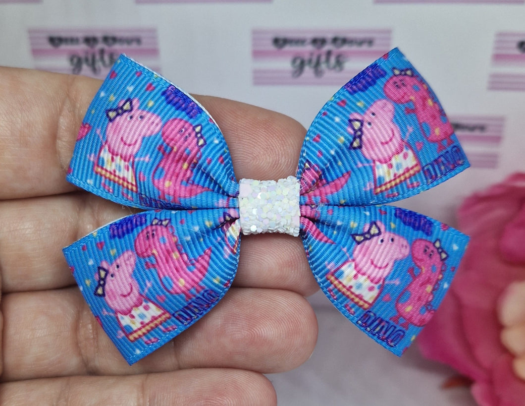 Small peppa dino ribbon bow