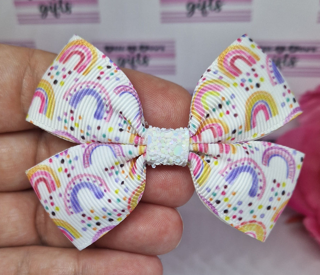 Small spotty rainbow ribbon bow