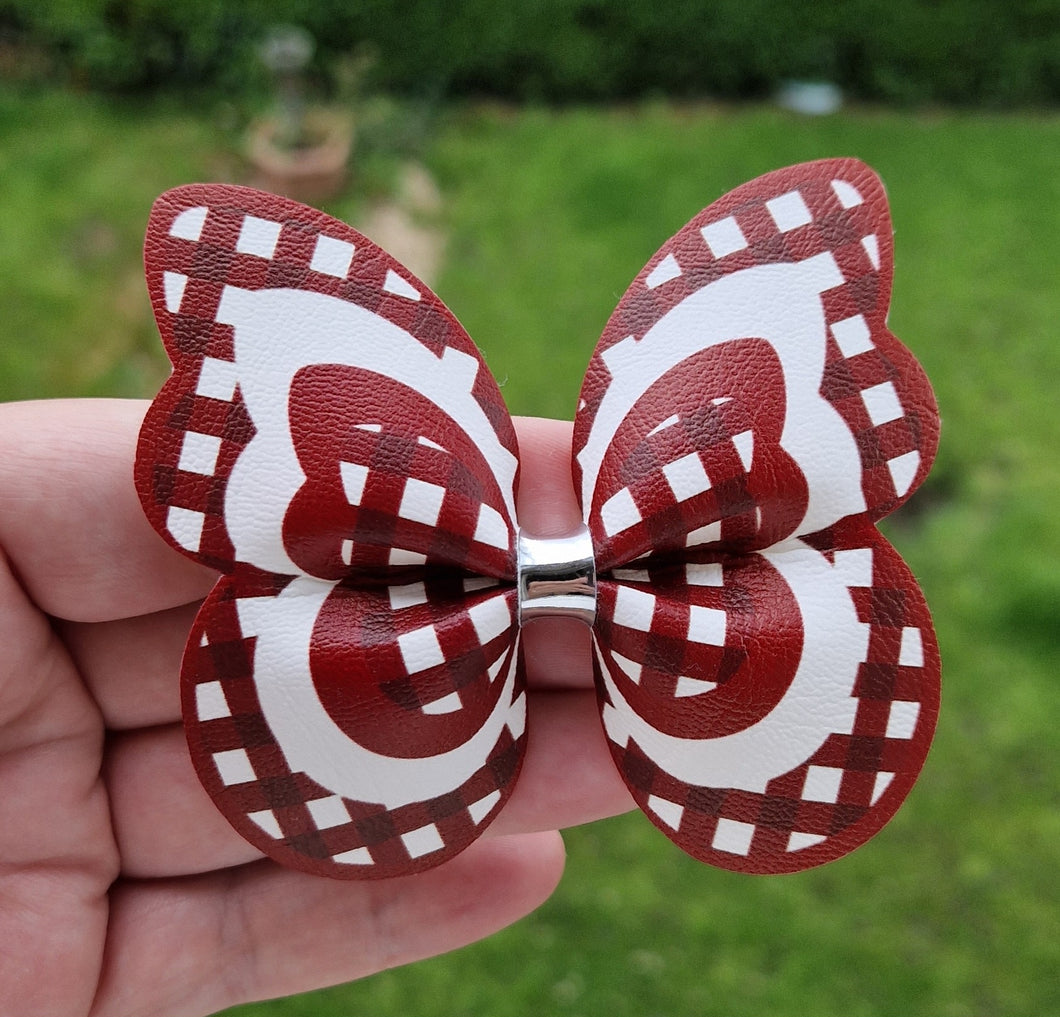 Burgundy gingham butterfly pinch bow