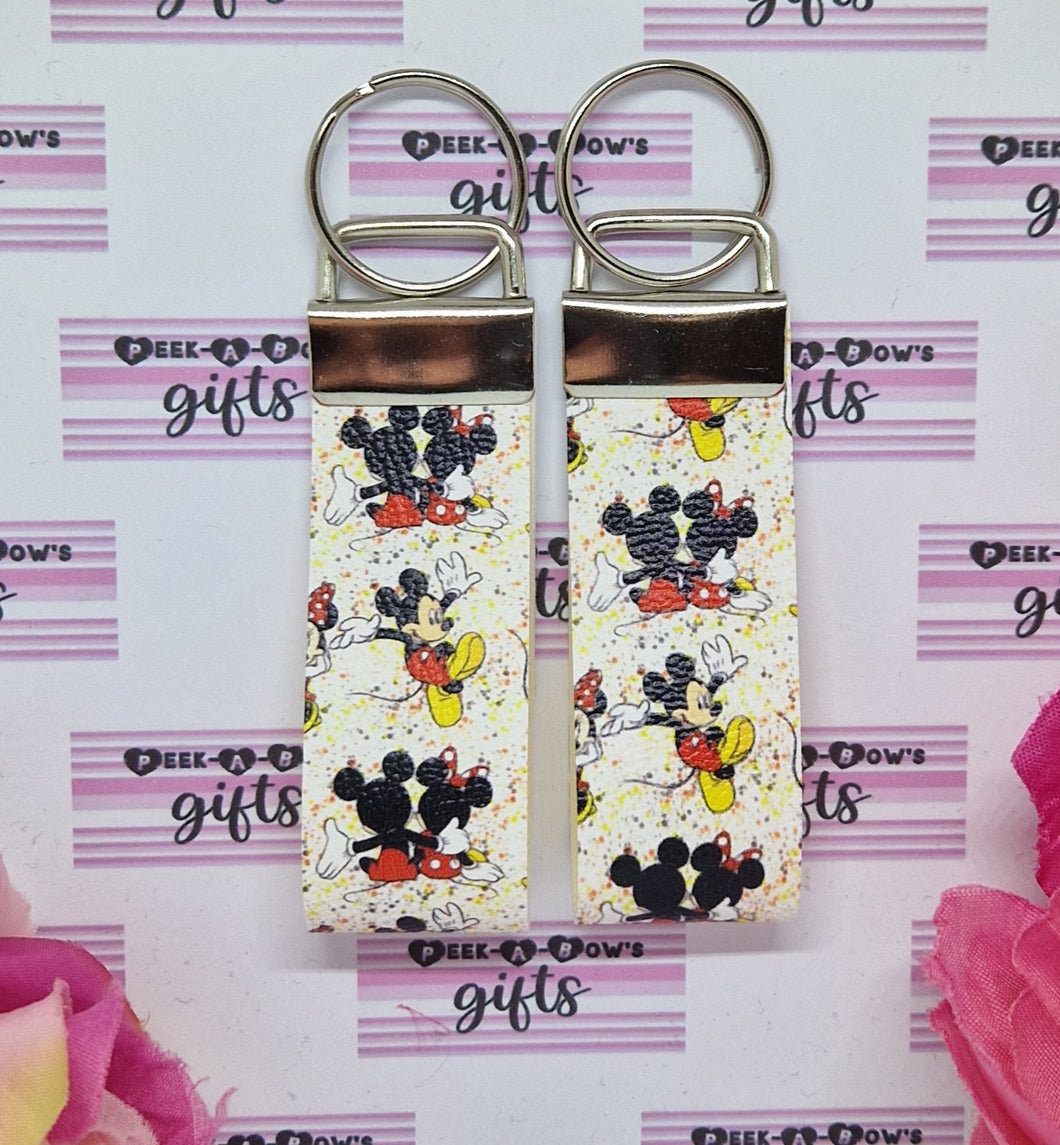 Mickey and minnie leatherette keyring