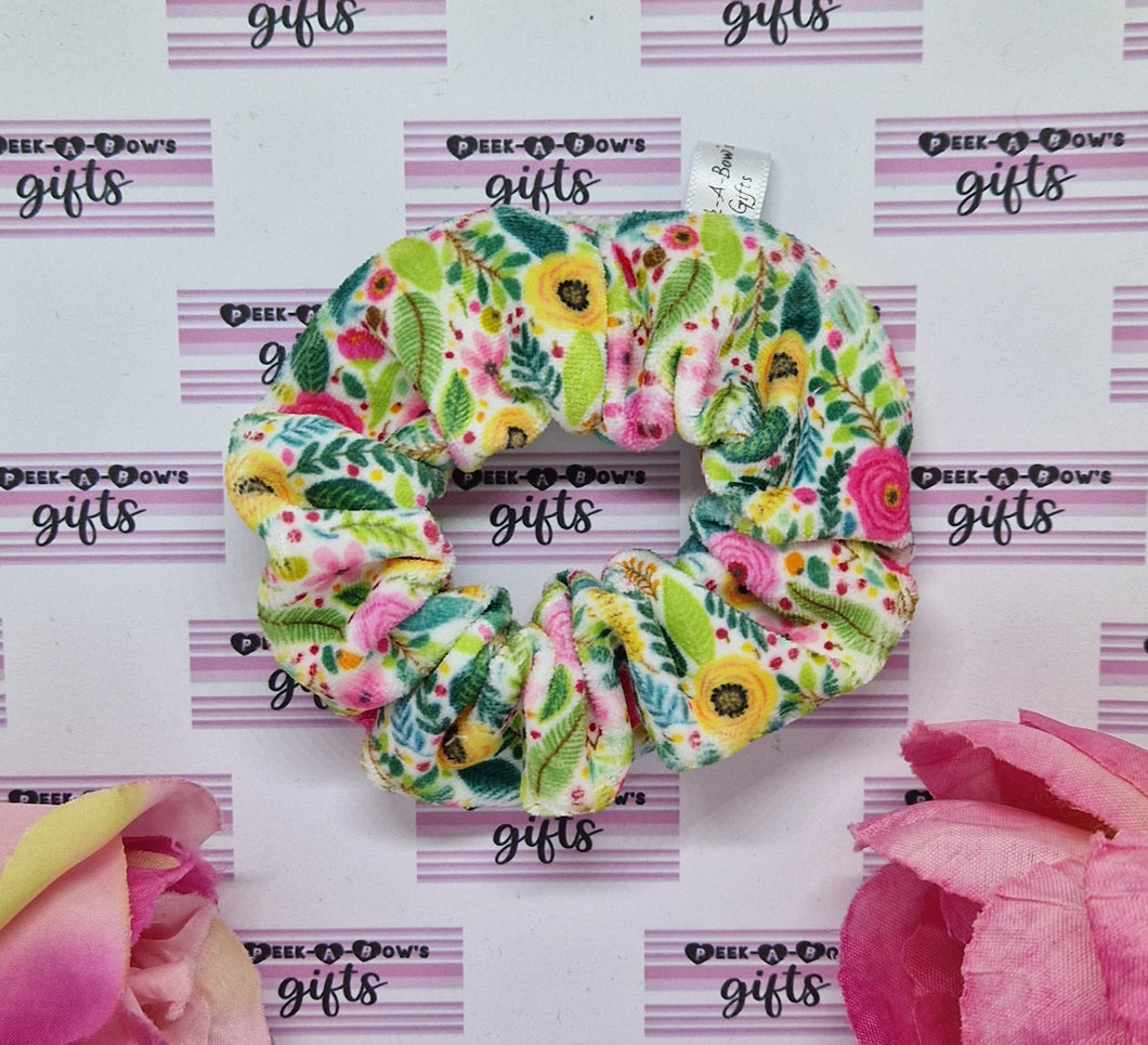 Floral Garden plush velvet scrunchie