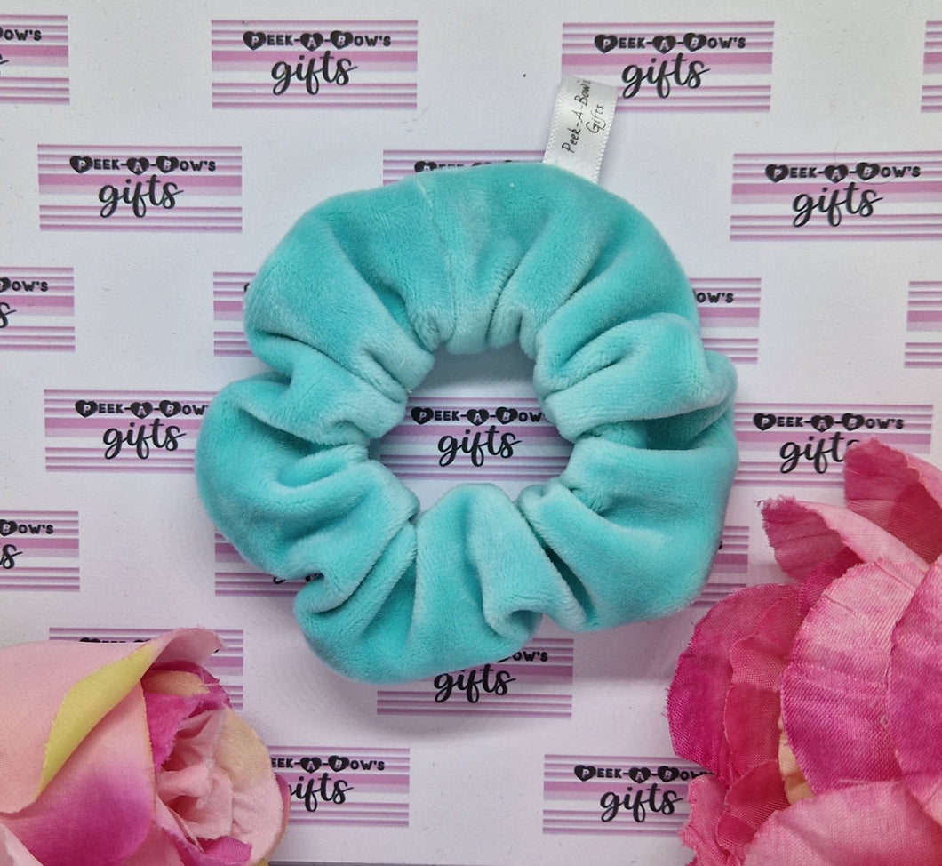 Aqua plush velvet scrunchie