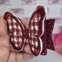 Load image into Gallery viewer, Burgundy gingham butterfly dolly bow
