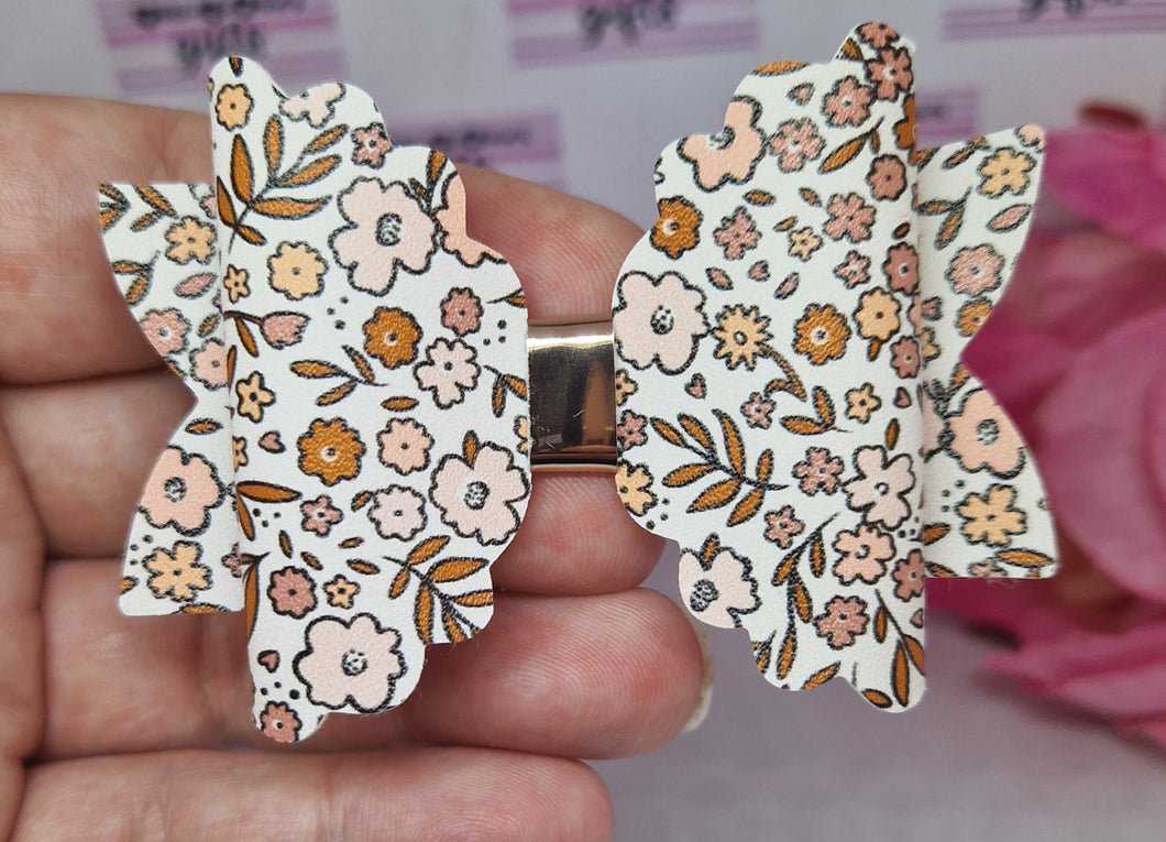 Nude floral medium bow