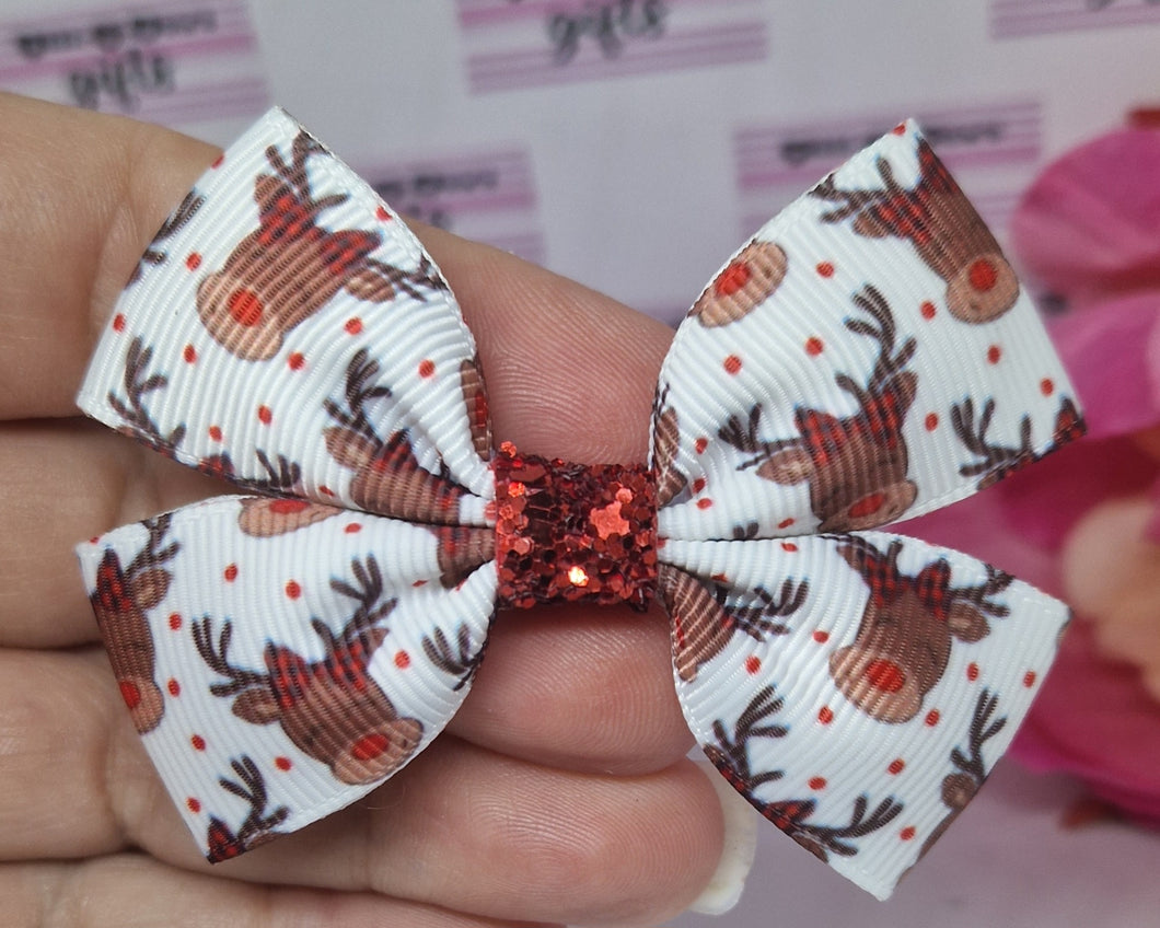 Girly reindeer small ribbon bow