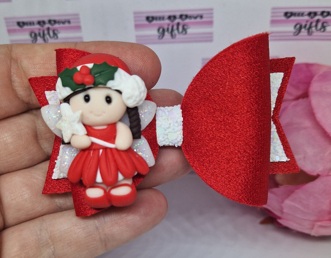 Dark brown Christmas fairy clay girl bow