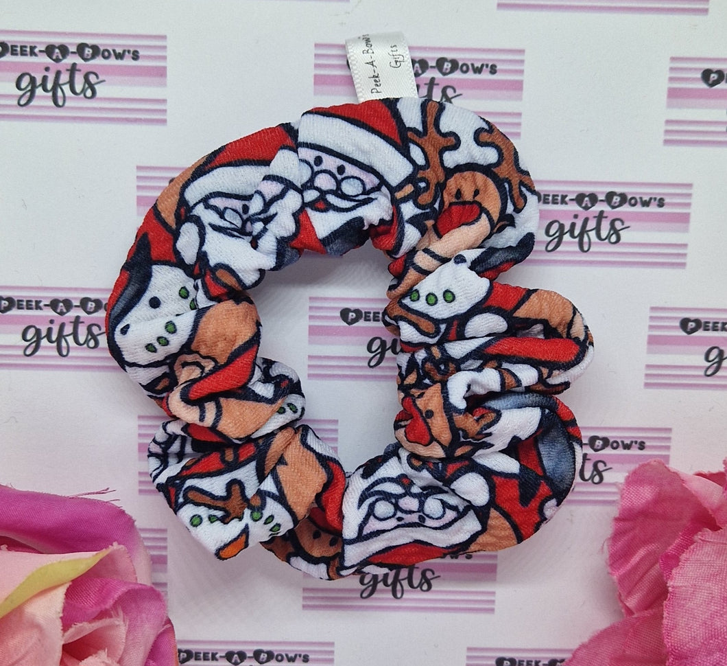 Santa, rudolph and snowmen scrunchie