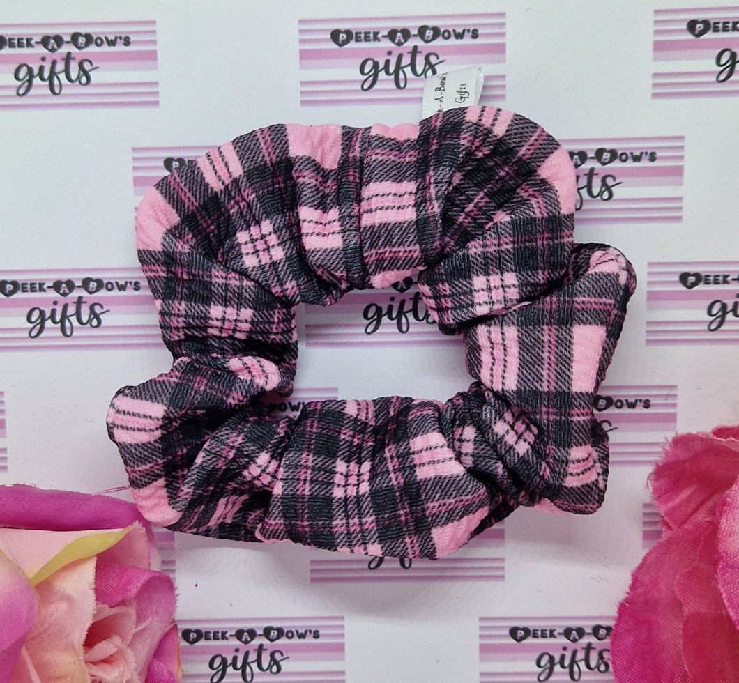 Pink and black tartan scrunchie