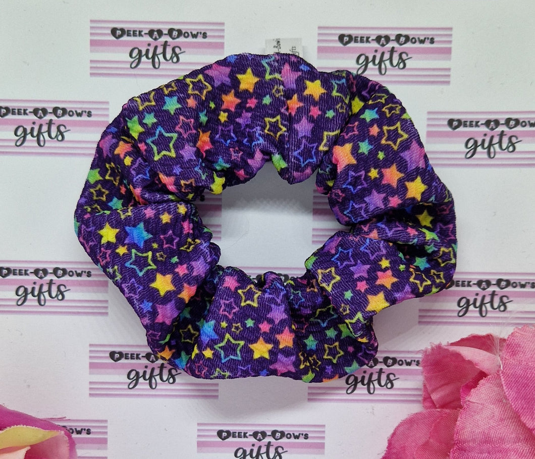 Purple rainbow stars scrunchie