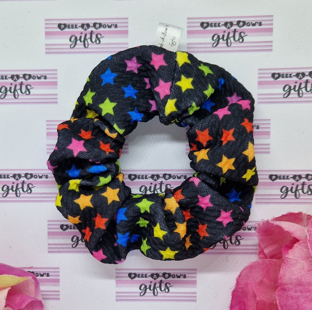 Black rainbow stars scrunchie