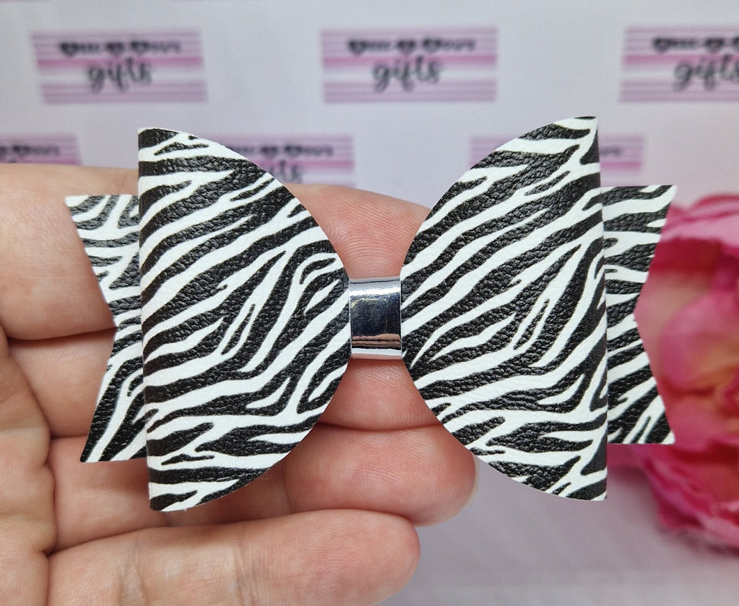 Zebra print leatherette bow