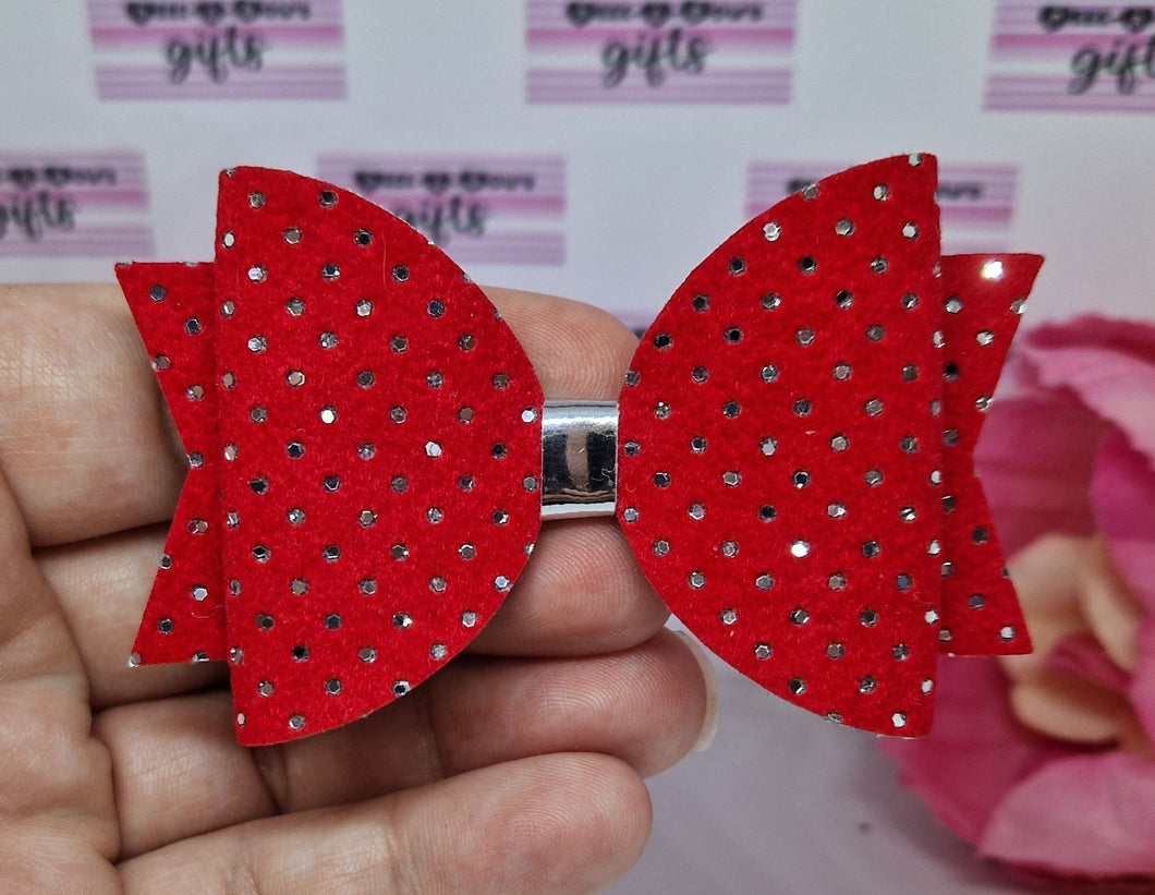 Red and silver polka dot bow