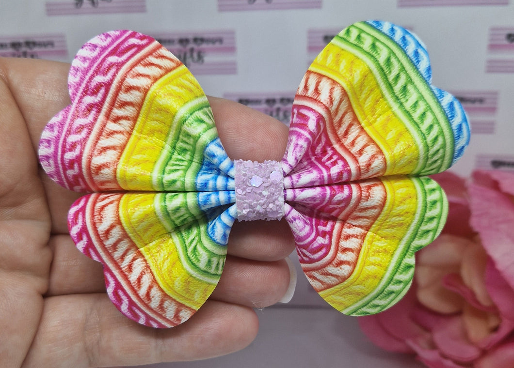 Knit effect rainbow bow