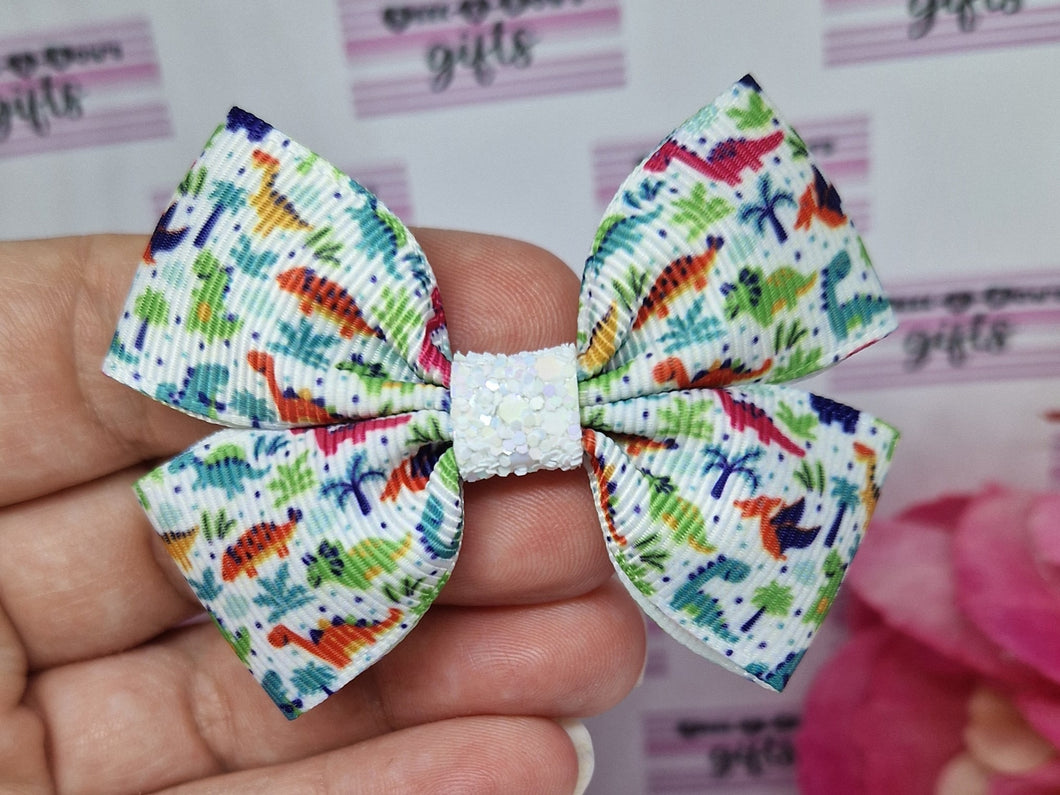 Small rainbow dino ribbon bow